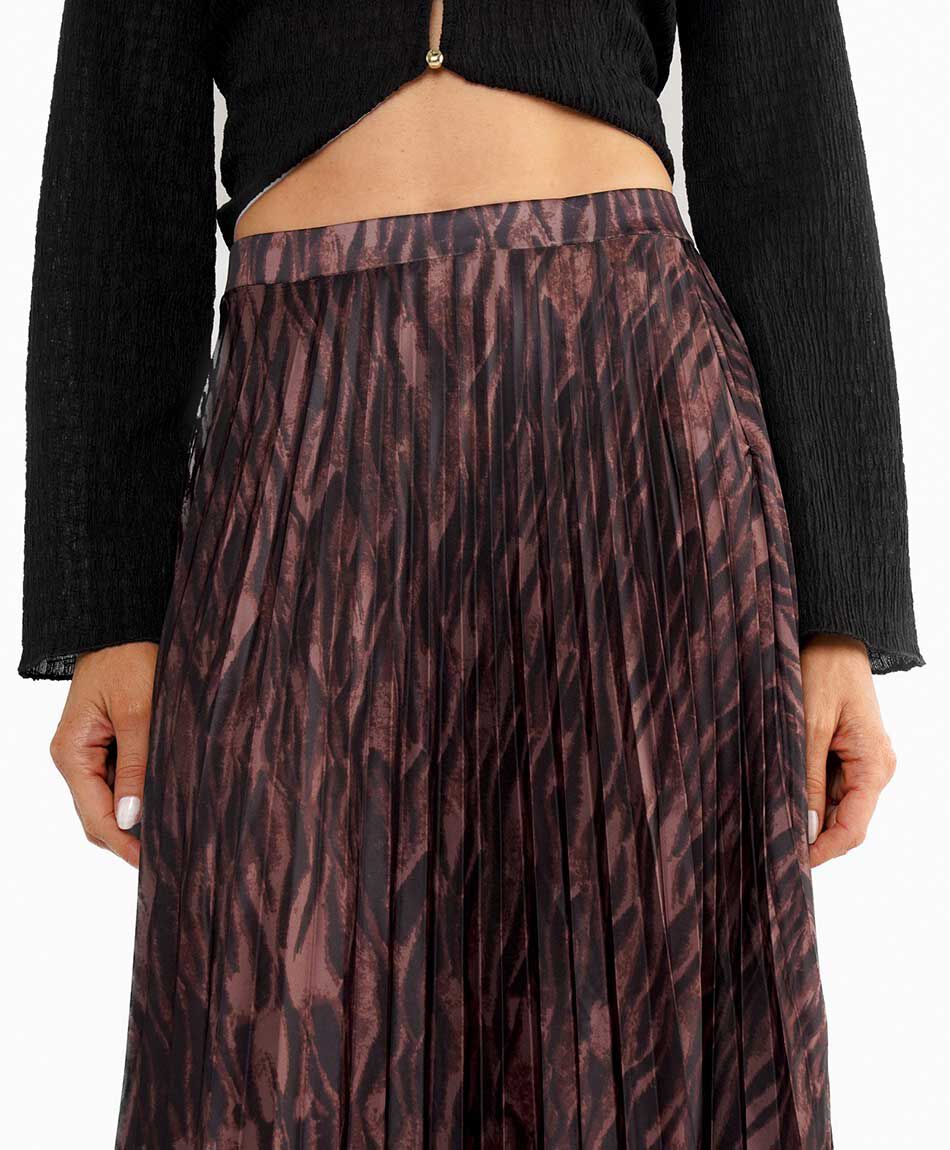 Falda mujer midi estampado cebra plisada