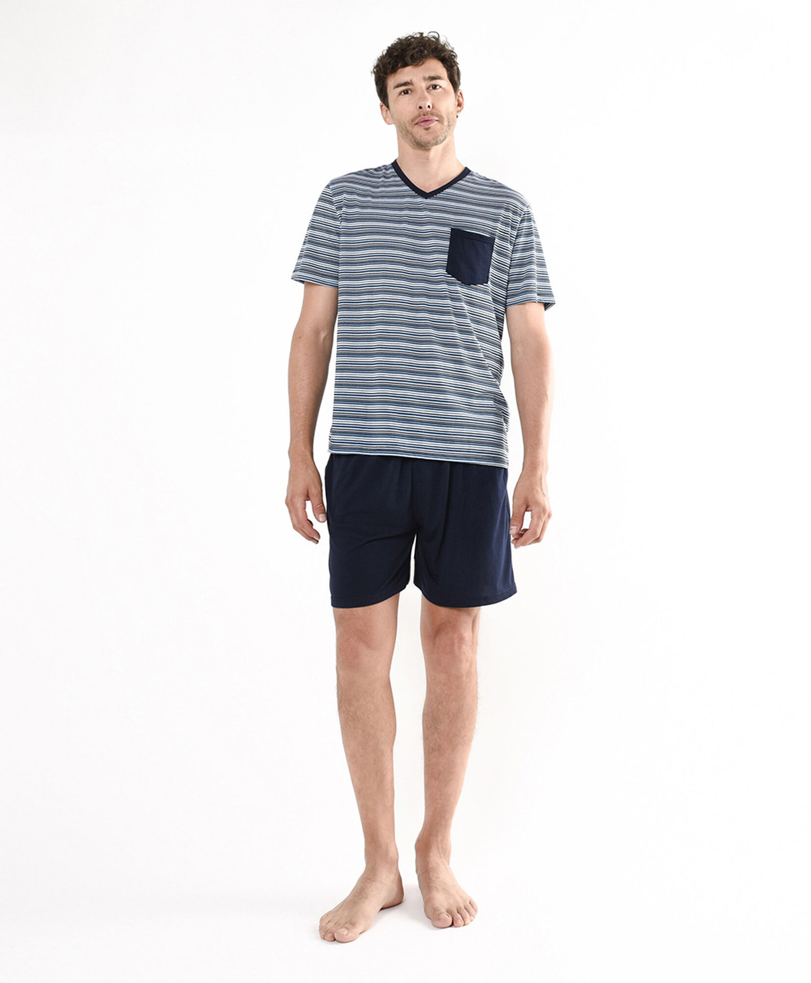 Pijama hombre líneas cuello en v Pijama hombre líneas cuello en v