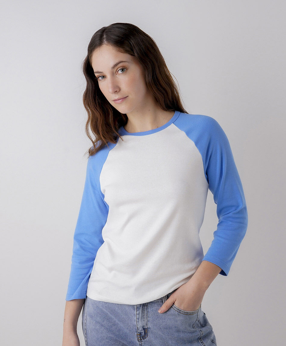 Polera mujer bicolor azul