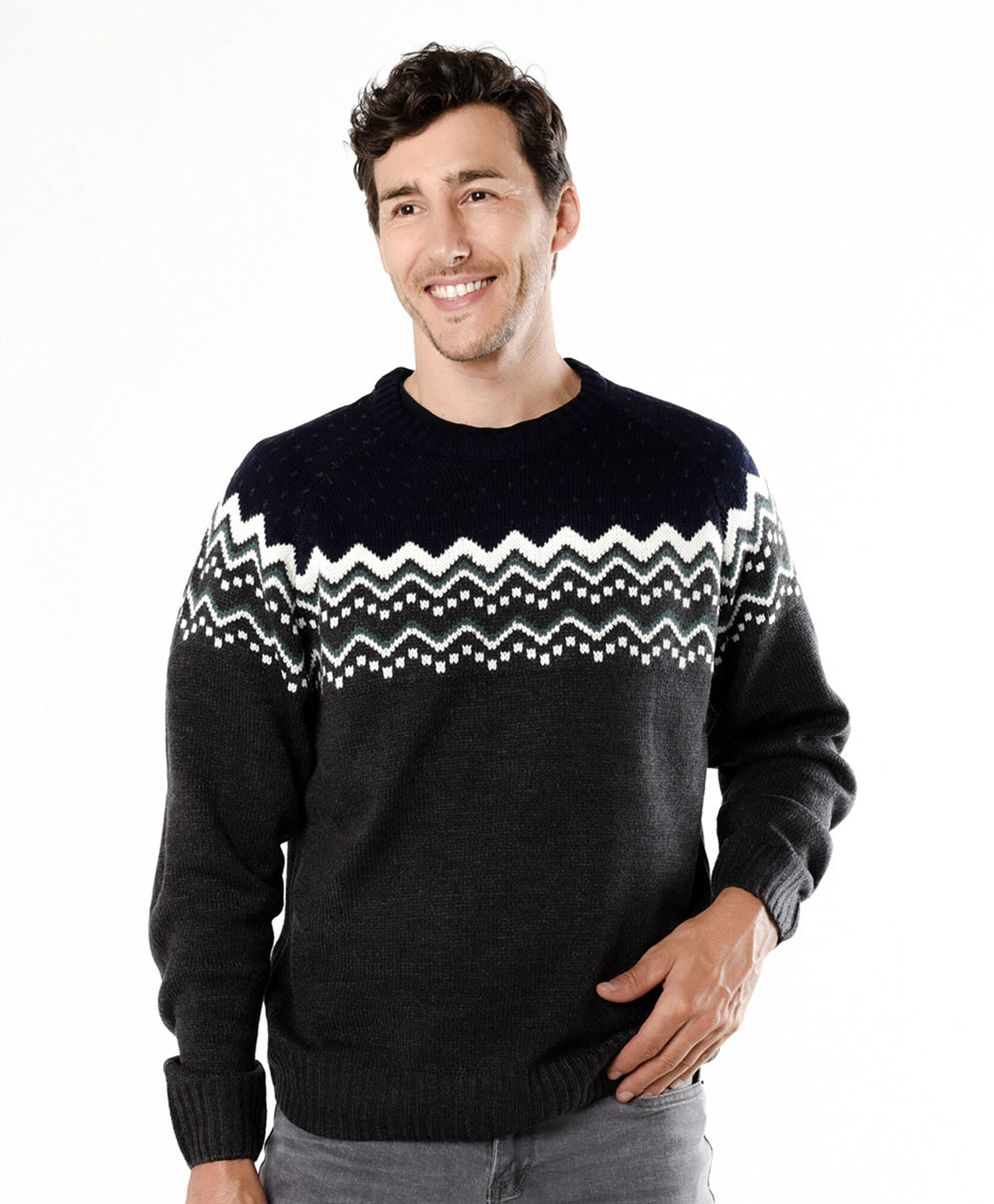 Sweater hombre jacquard líneas negro Sweater hombre jacquard líneas negro