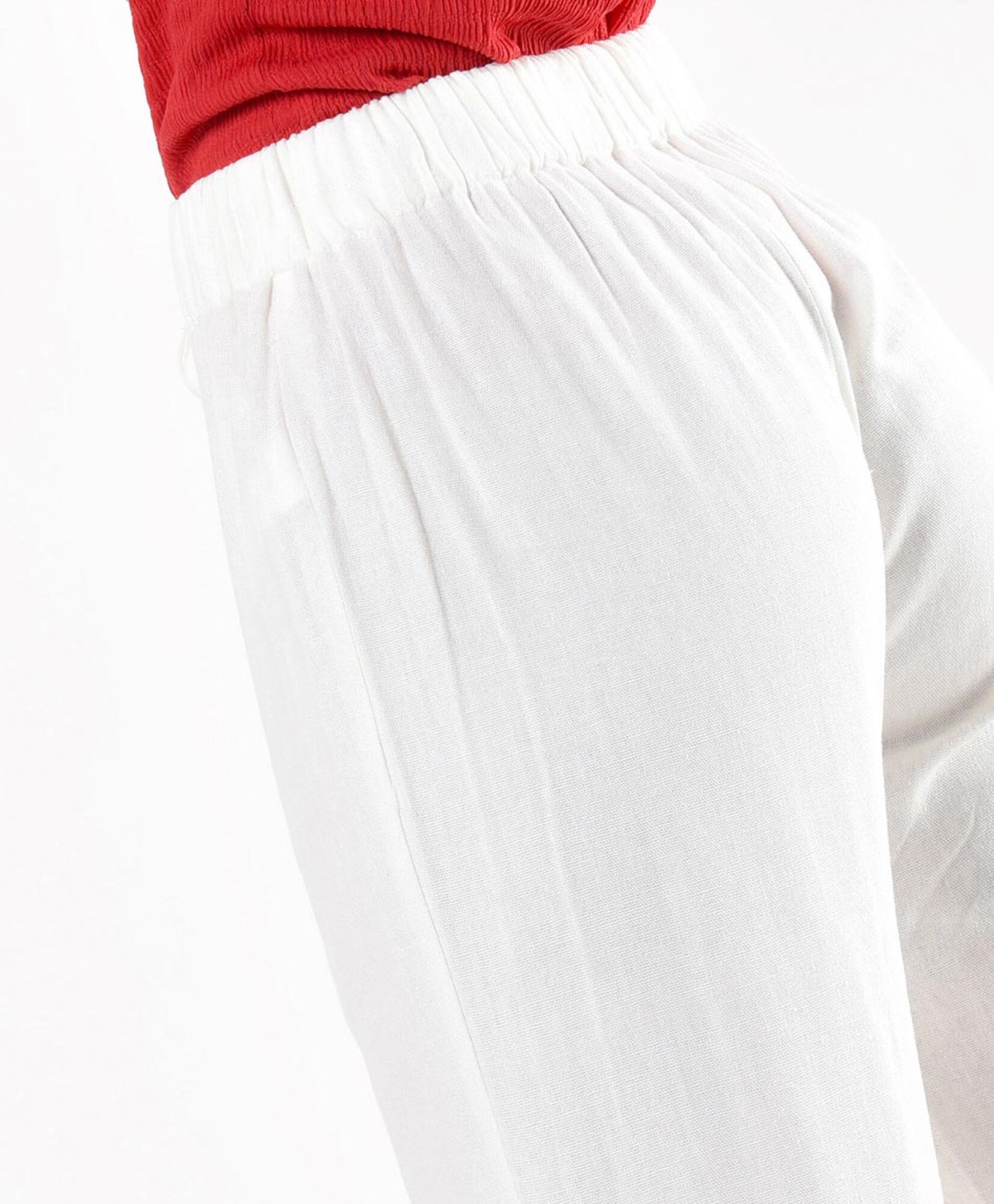 Pantalón mujer lino lazo blanco Pantalón mujer lino lazo blanco