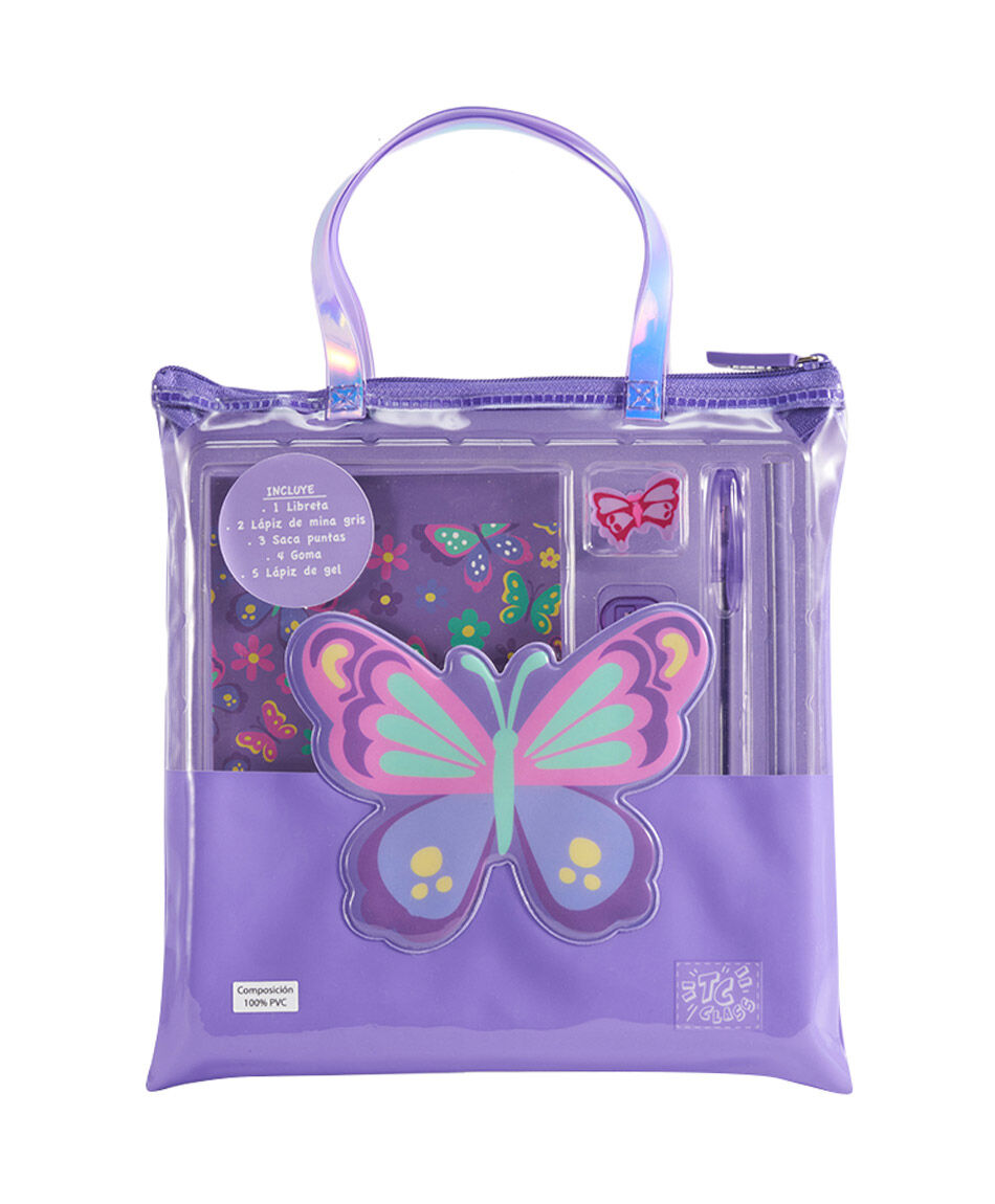 Set libreta + estuche escolar mariposas