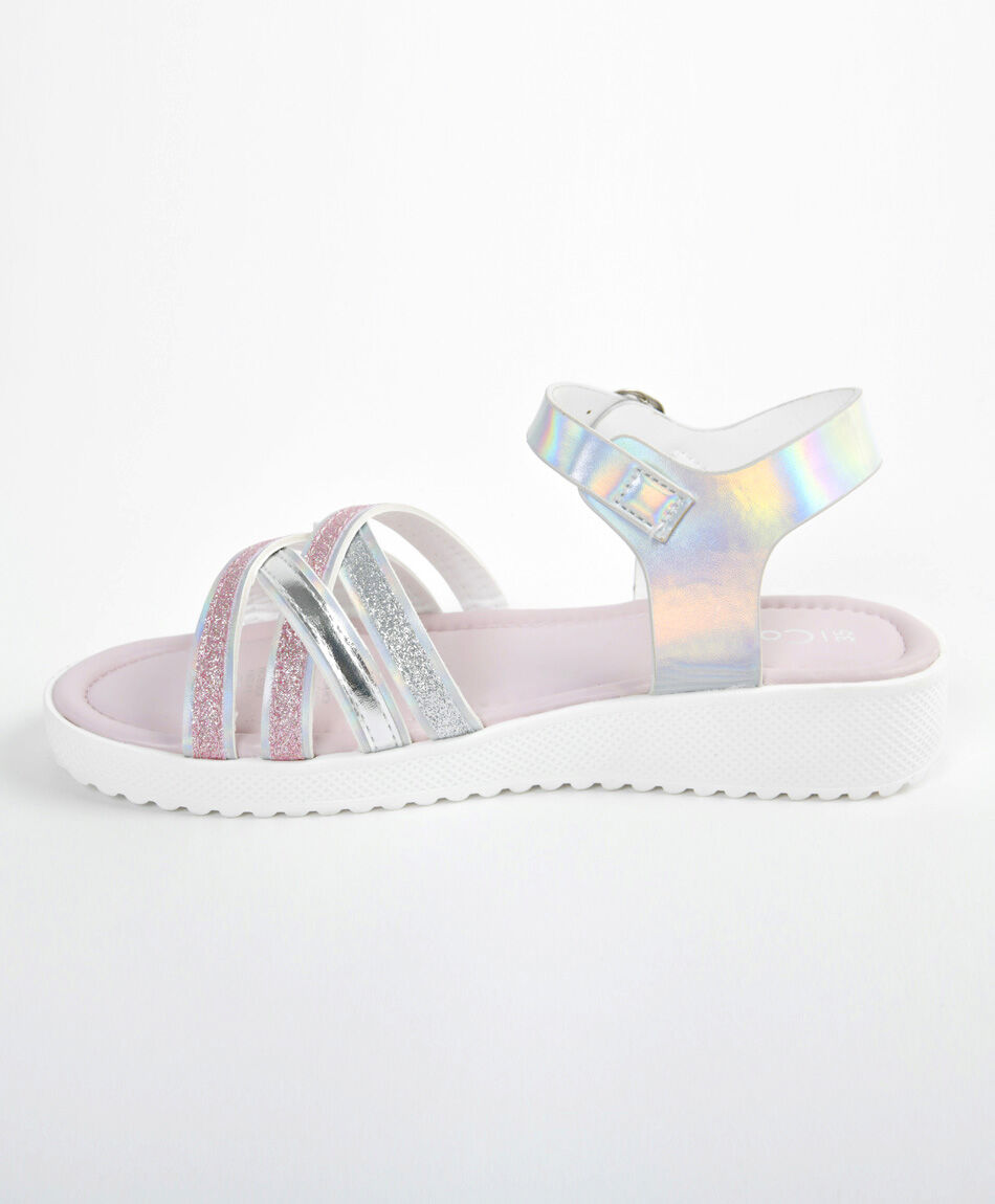Sandalias ni&ntilde;a iridiscente brillos