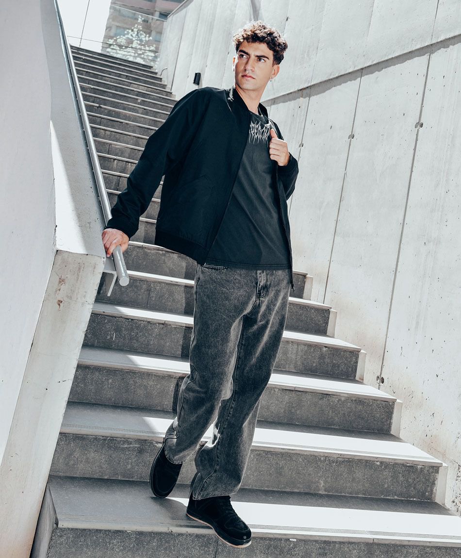 Jeans hombre gris baggy