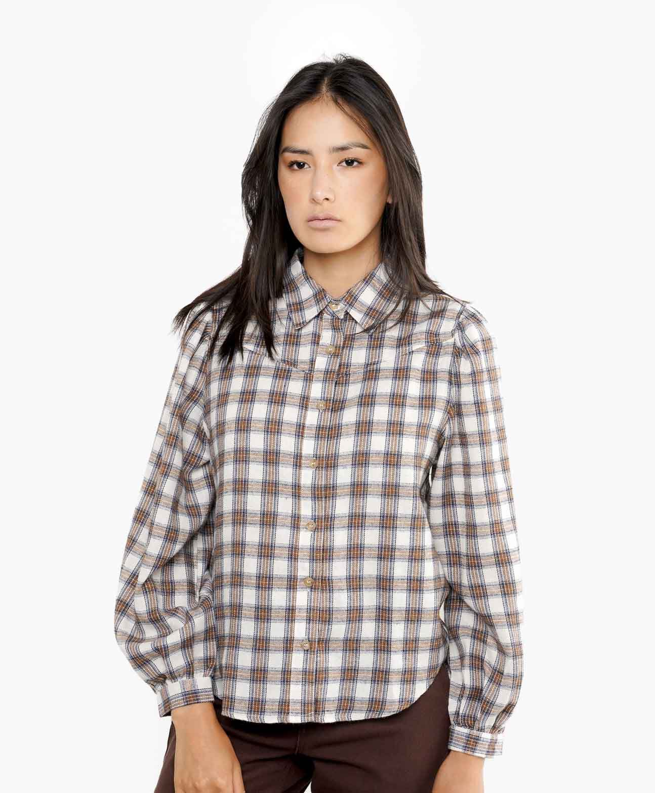 Blusa mujer escocesa vaquera brown