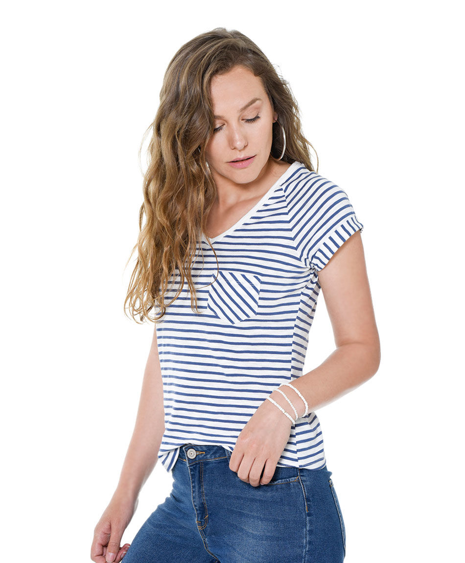 Polera listas bolsillo