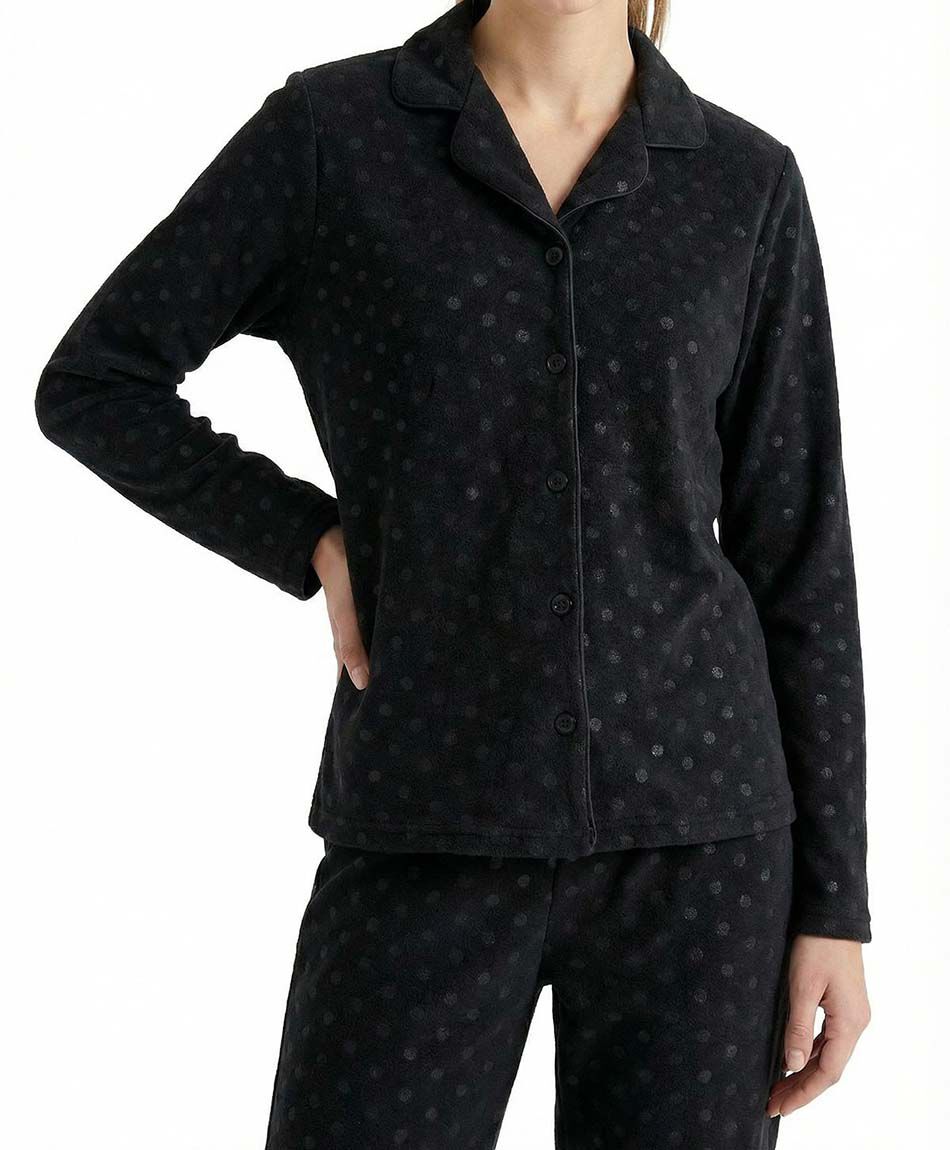 Pijama mujer polar lunares negro
