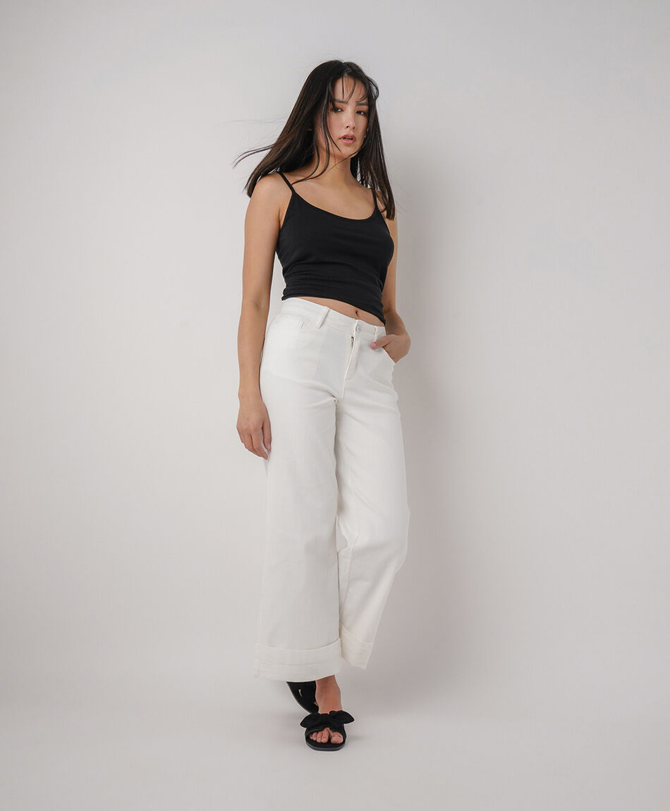 Jeans mujer wide leg blancos basta