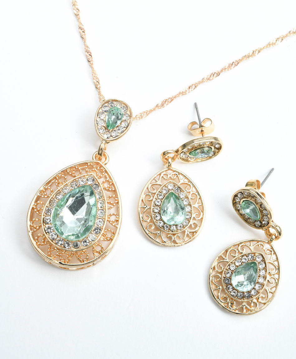 Set collar + aros mujer gotas 4 piezas