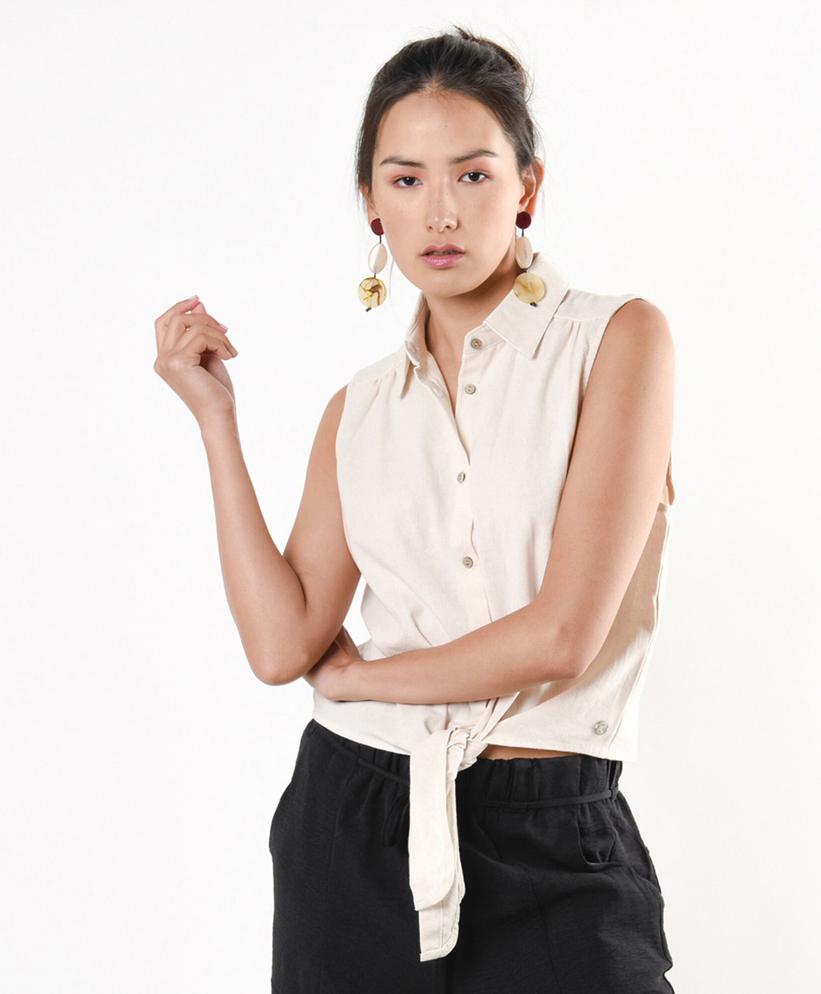 Blusa mujer lino lazo sin mangas Blusa mujer lino lazo sin mangas