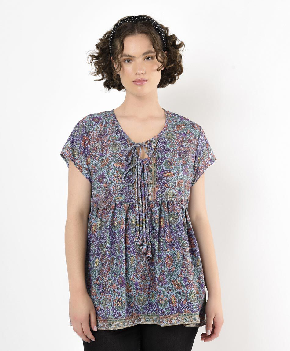 Blusa mujer estampada lazo frontal