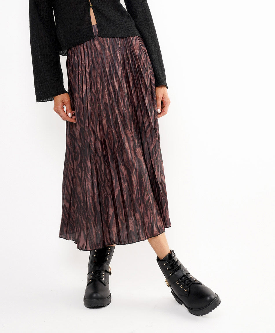 Falda mujer midi estampado cebra plisada
