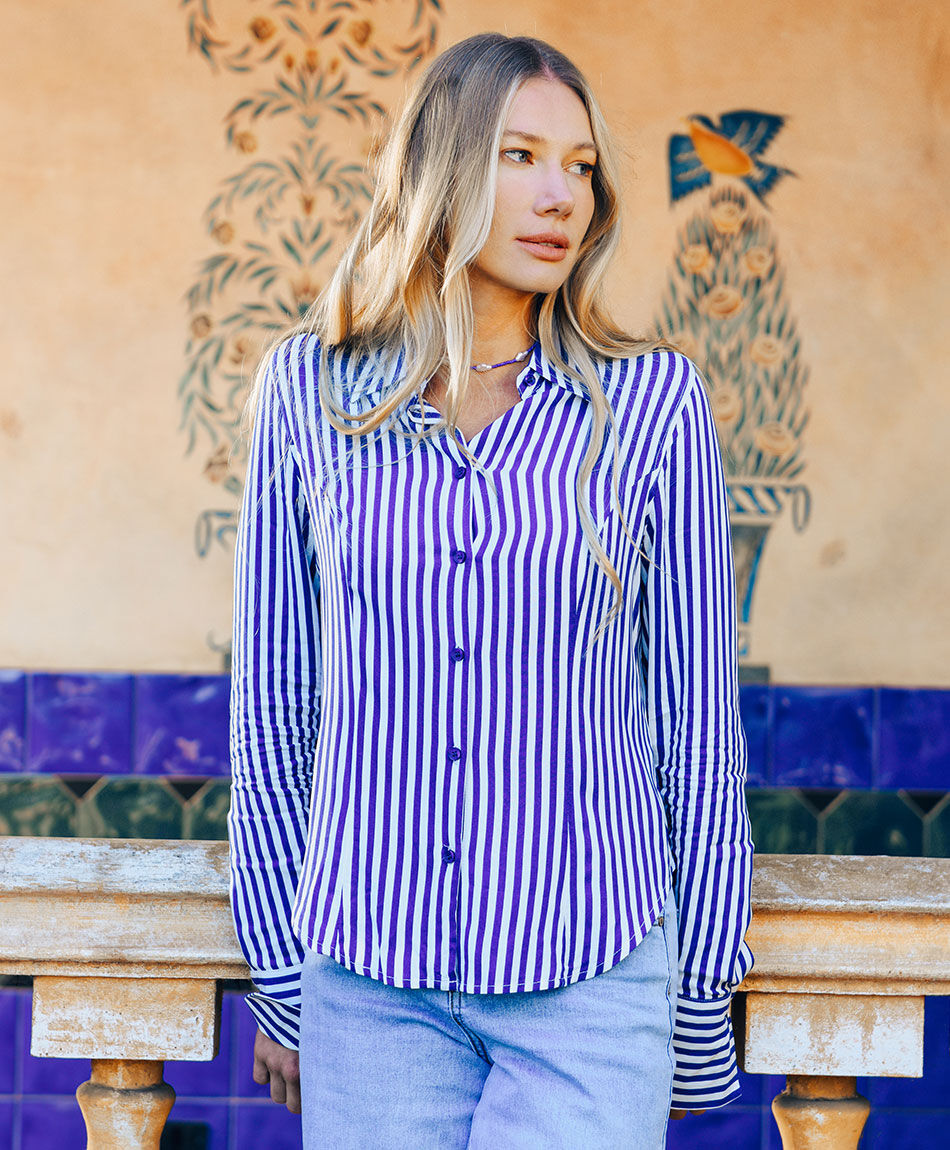 Blusas mujer l&iacute;neas mix azul