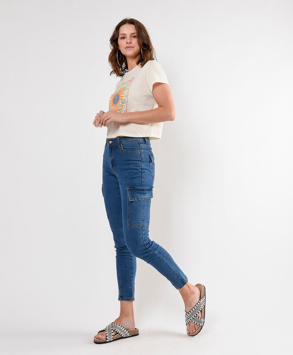 Jeans mujer cargo skinny fit