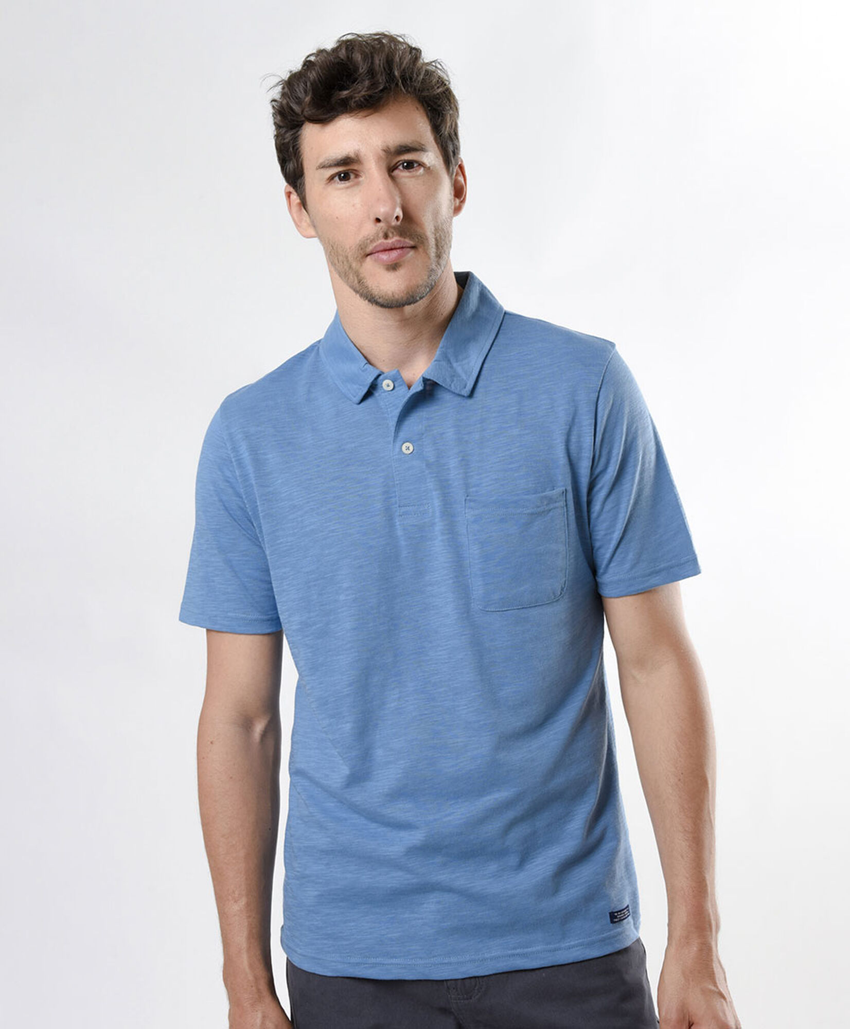 Polera hombre jaspeada bolsillo cuello piqué Polera hombre jaspeada bolsillo cuello piqué