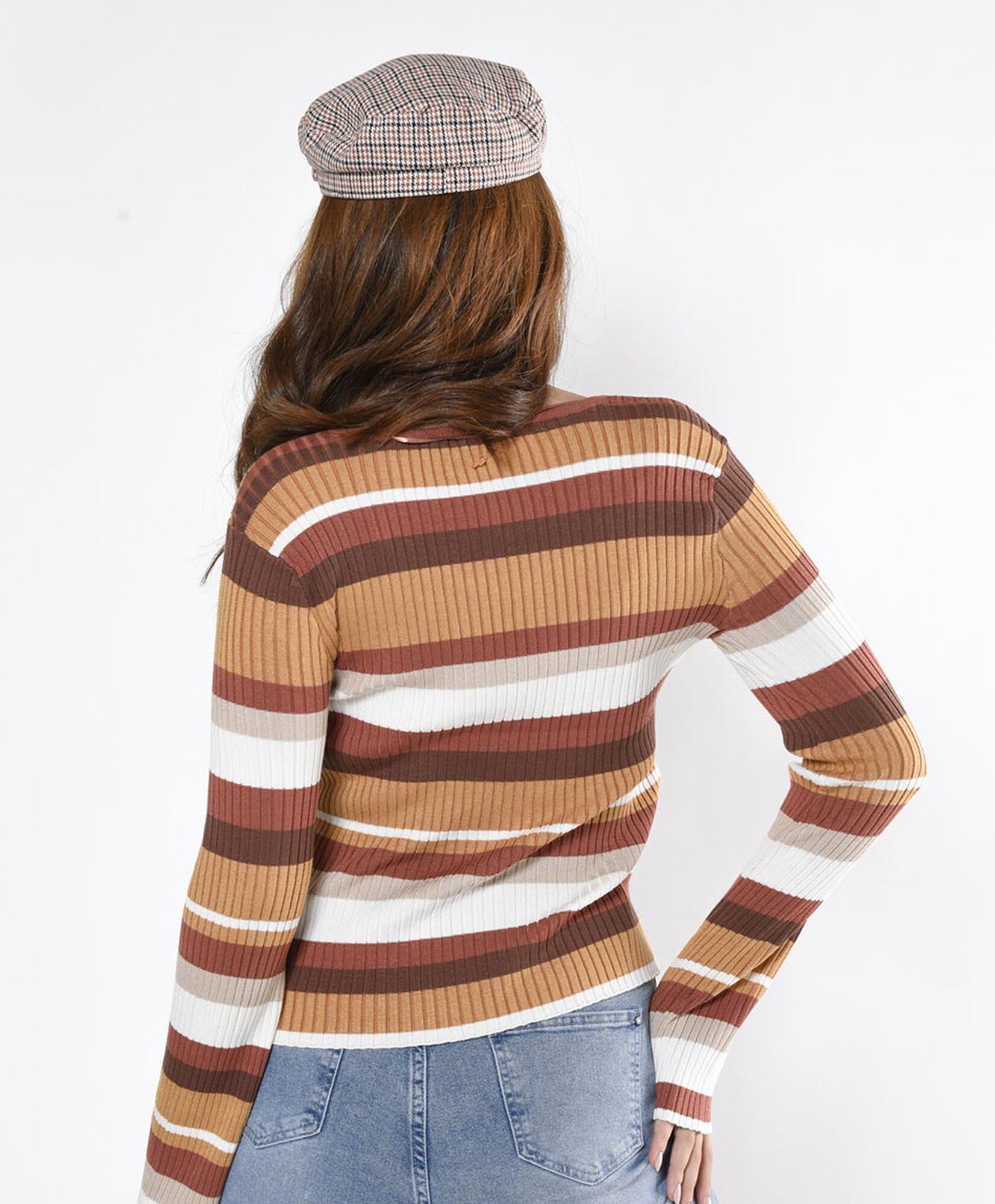 Sweater mujer acanalado franjas ajustado Sweater mujer acanalado franjas ajustado
