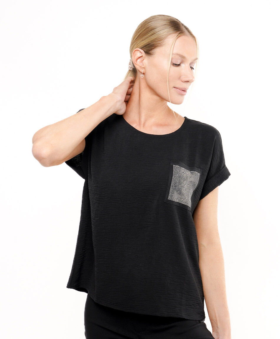 Blusa mujer bolsillo brillos
