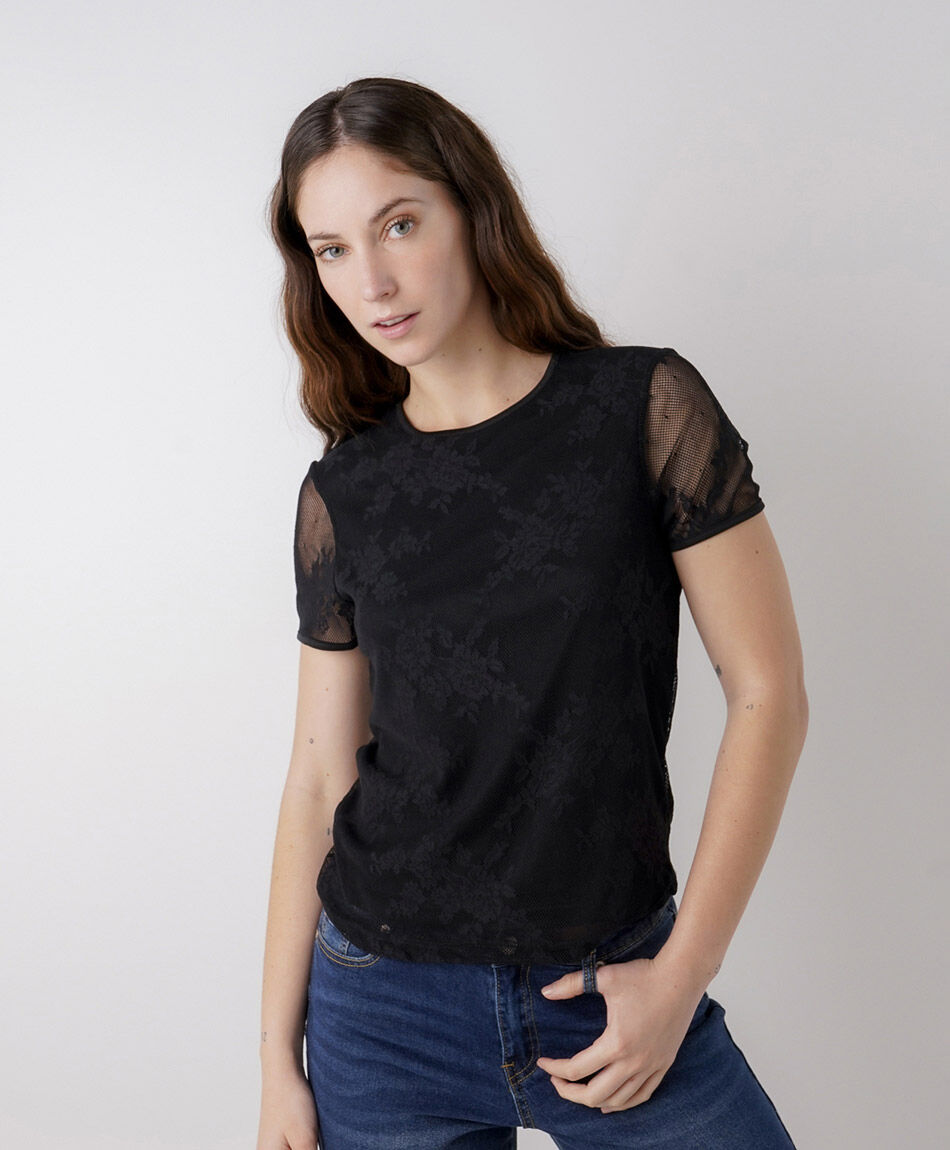 Polera mujer encaje doble