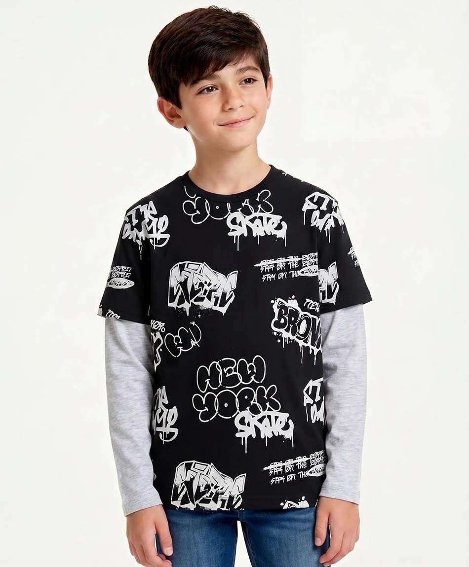 Polera ni&ntilde;o manga larga graffiti