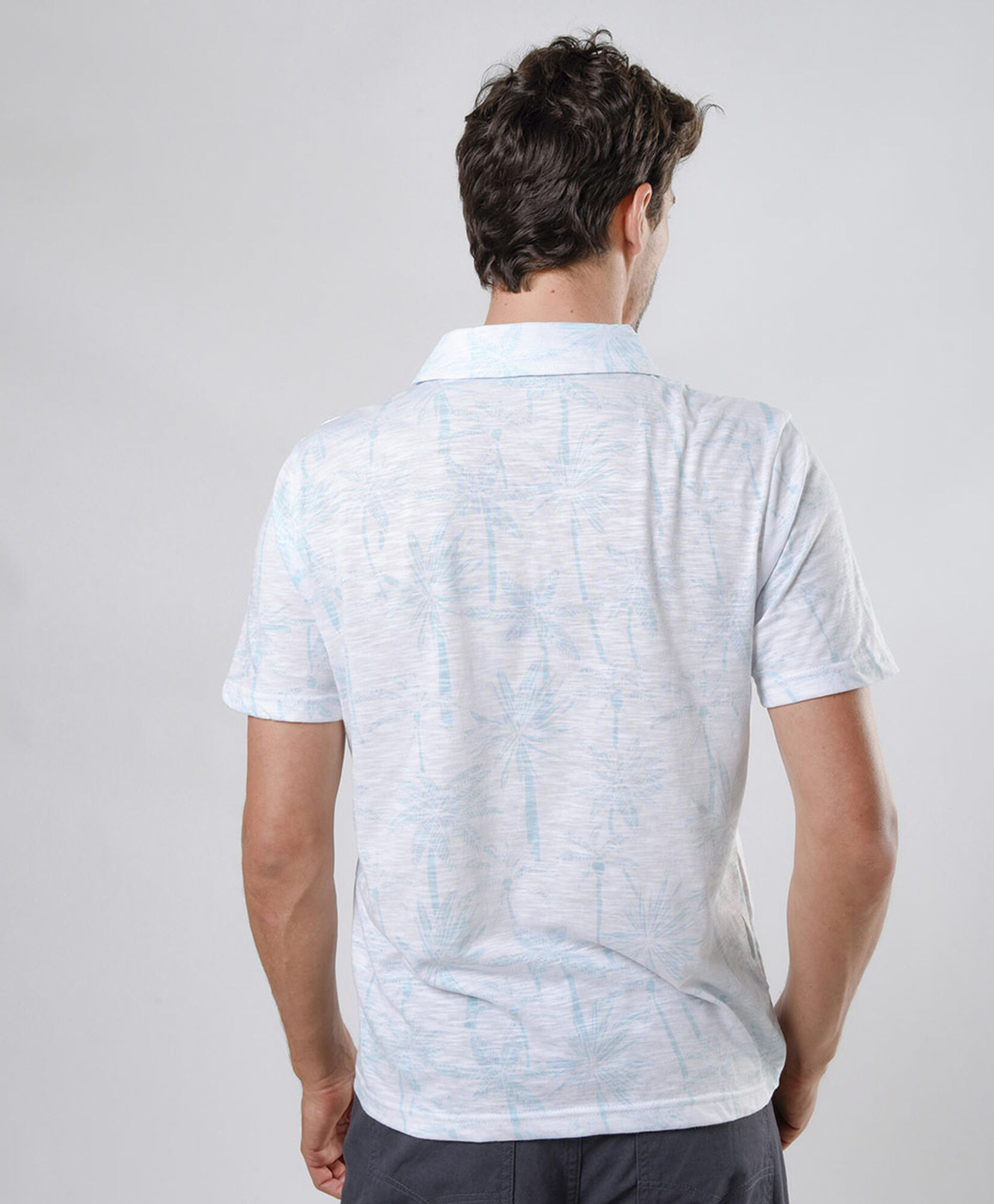 Polera hombre jaspeada palmeras cuello piqué Polera hombre jaspeada palmeras cuello piqué