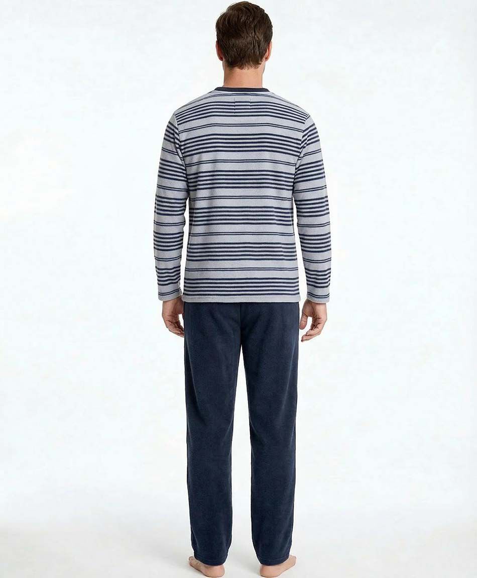 Pijama hombre polar l&iacute;neas gris