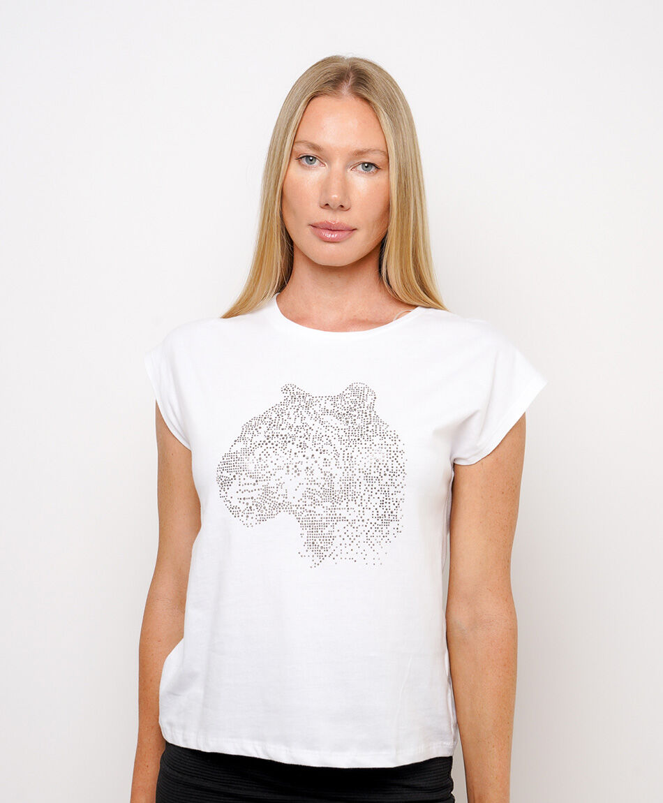 Polera mujer brillos leopardo