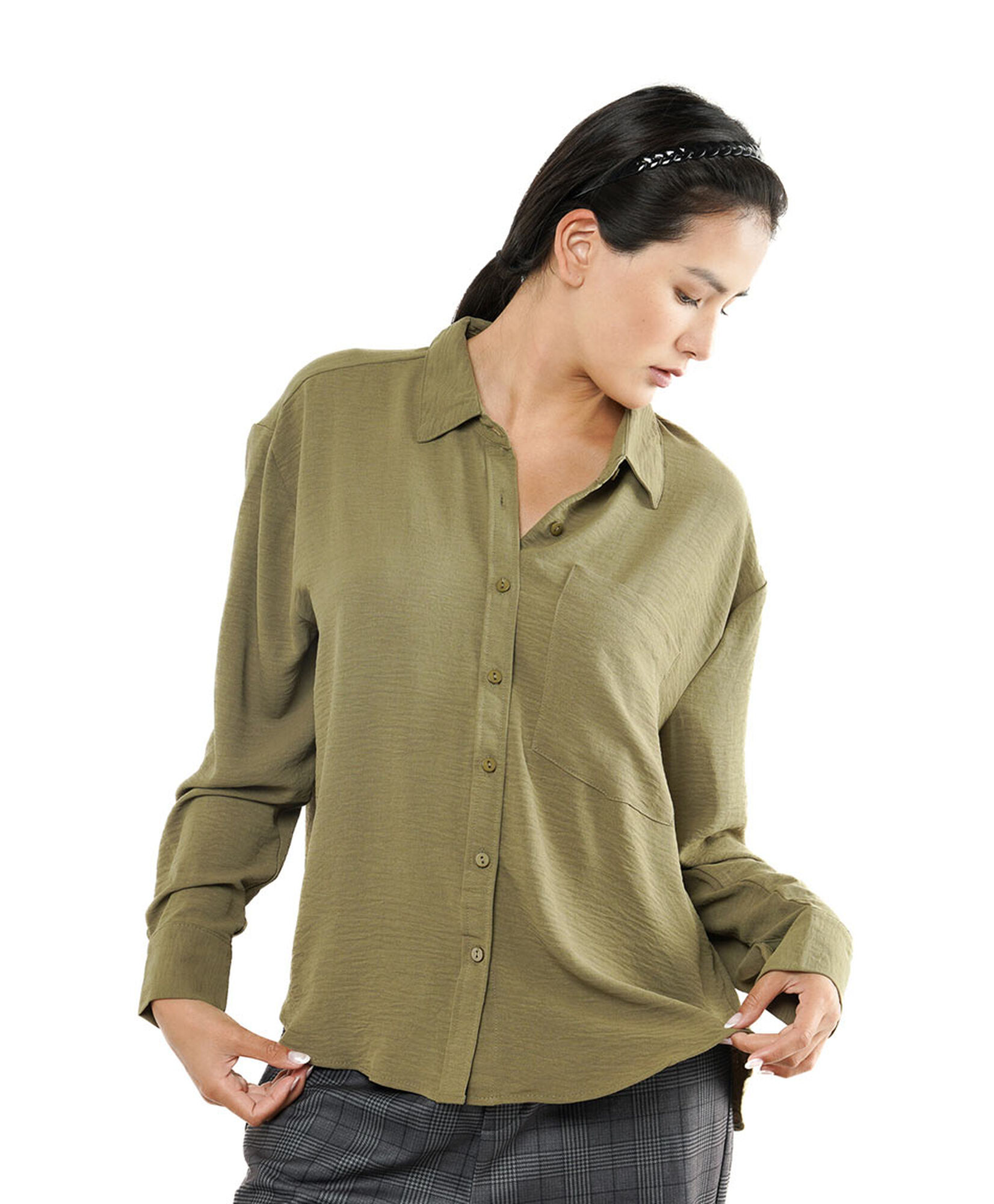 Blusa mujer verde textura bolsillo Blusa mujer verde textura bolsillo