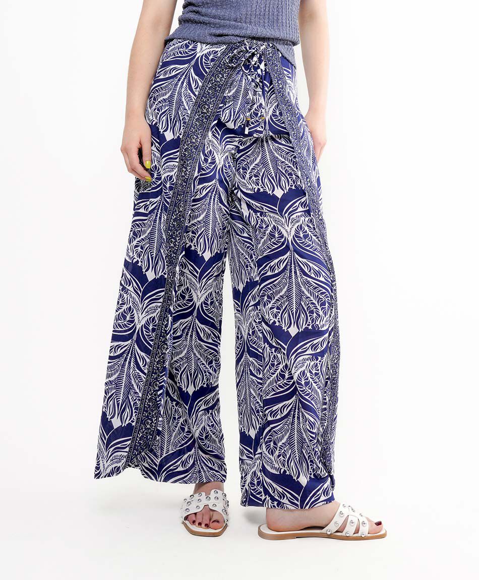 Pantal&oacute;n mujer print hojas wide
