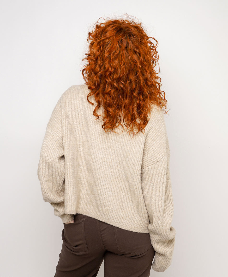 Sweater mujer con cierre canela