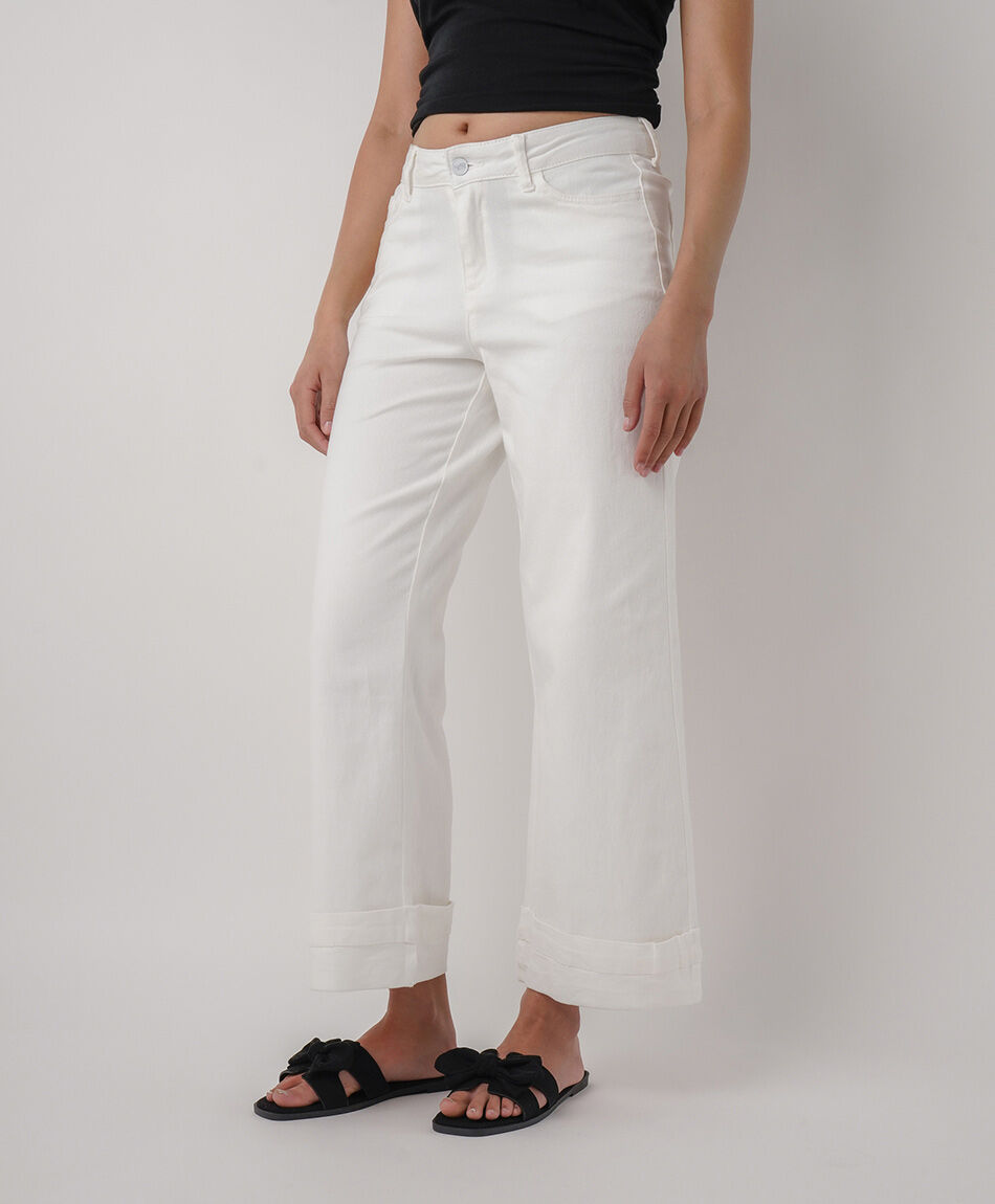 Jeans mujer wide leg blancos basta