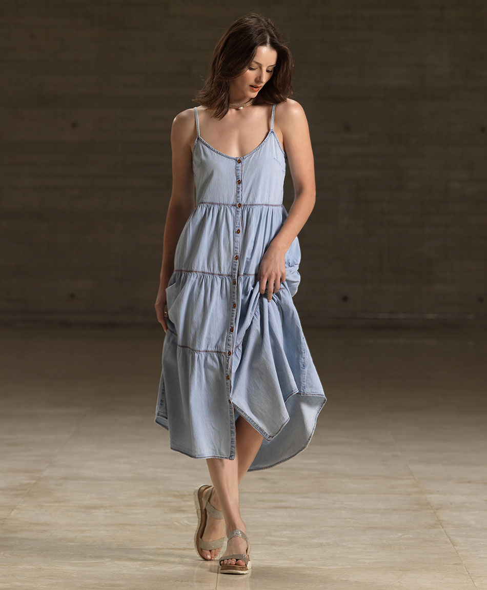 Vestido largo mujer denim pisos TRICOT