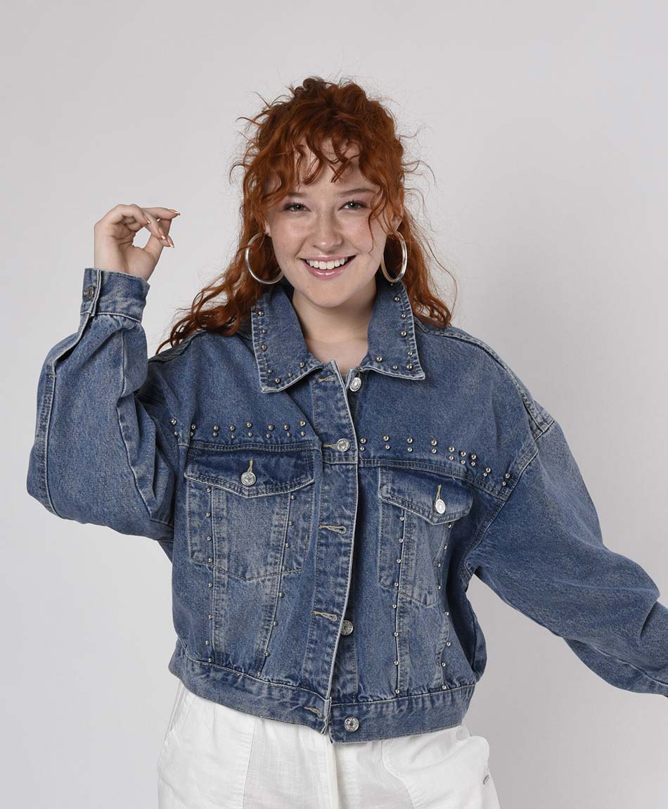 Chaqueta mujer denim perlas TRICOT