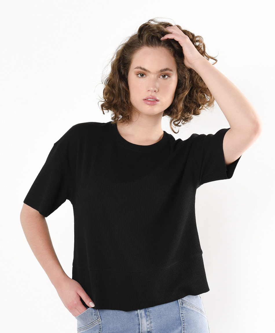 Polera mujer acanalada negra - TRICOT