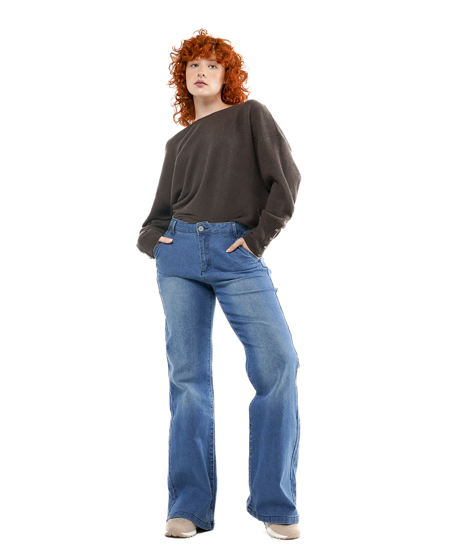 Jeans mujer bolsillo lateral wide TRICOT