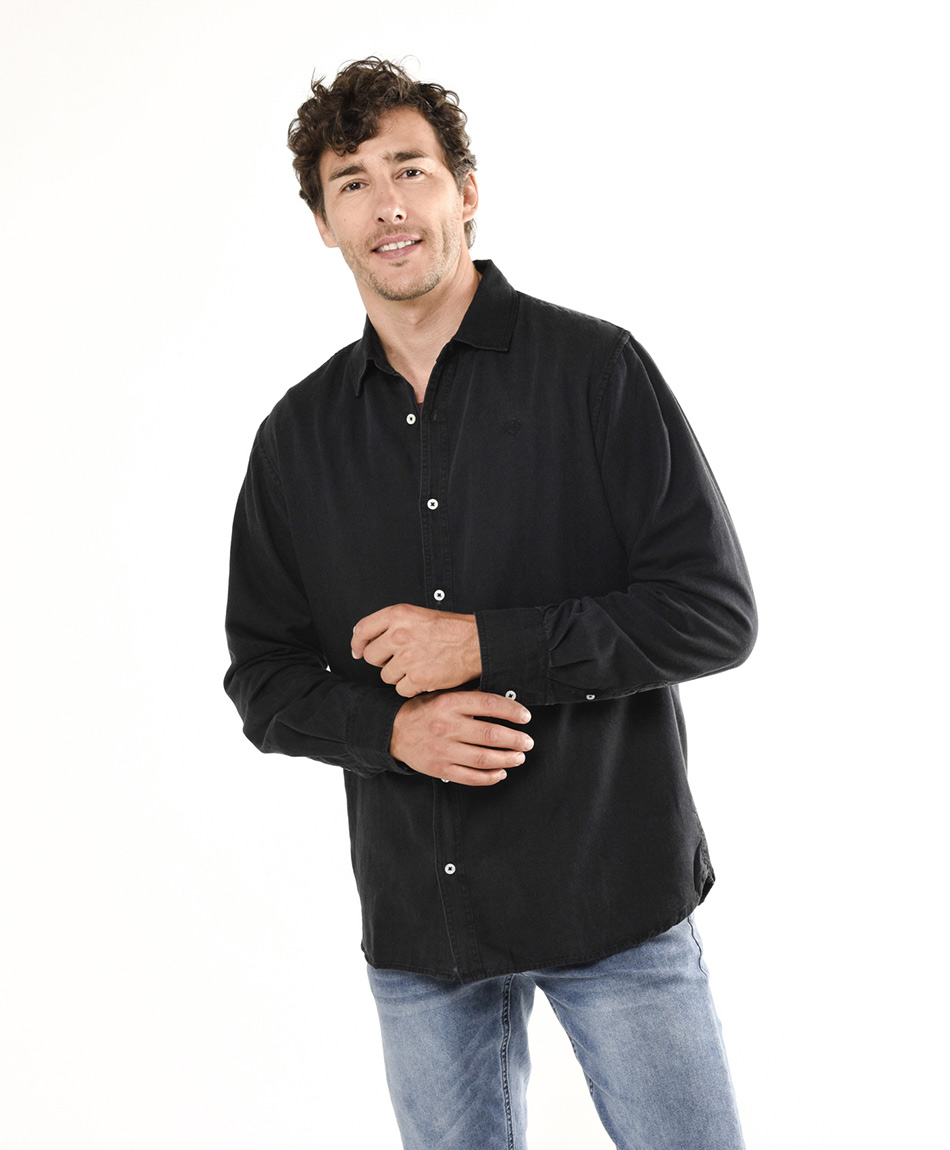 Camisa hombre lisa negra - TRICOT