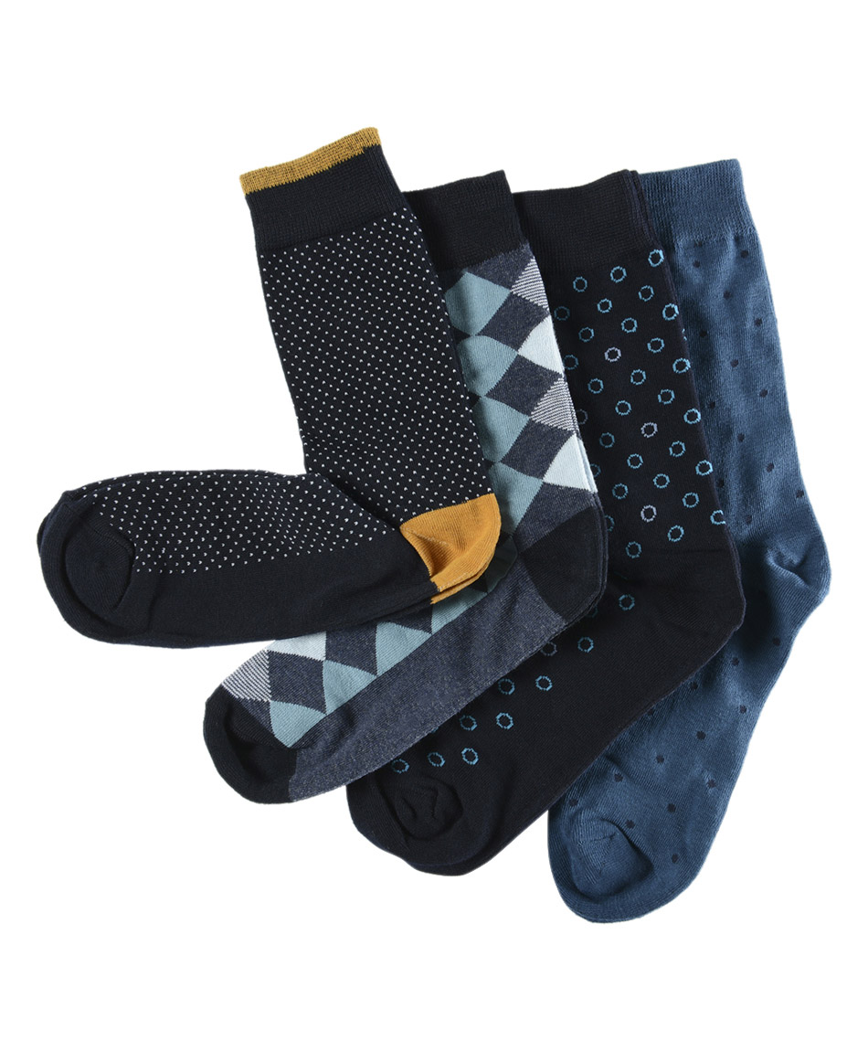 Pack 4 calcetines hombre puntos y rombos - TRICOT