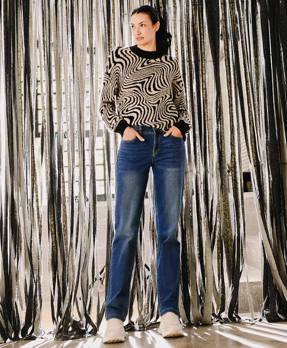 Jeans mujer pretina ancha mom TRICOT